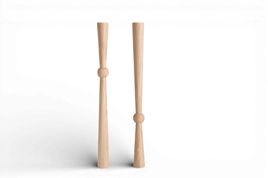 Pied de table et de bar en bois avec sphère centrale – Chêne massif, Fait main, Lot de 2, H870 mm