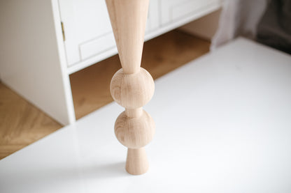Pied de Table Basse en Bois Naturel avec Double Sphère Supérieure – Design Fait Main, H400 mm