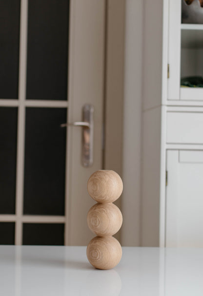 Pied de meuble en bois tourné à détail triple sphère – Fait main, H244 mm