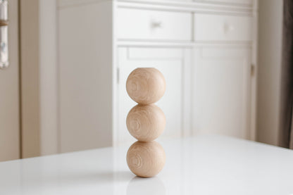 Pied de meuble en bois tourné à détail triple sphère – Fait main, H244 mm