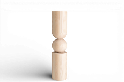 Pied de table en bois et d'îlot de cuisine avec sphère centrale – Design fait main, H902 mm