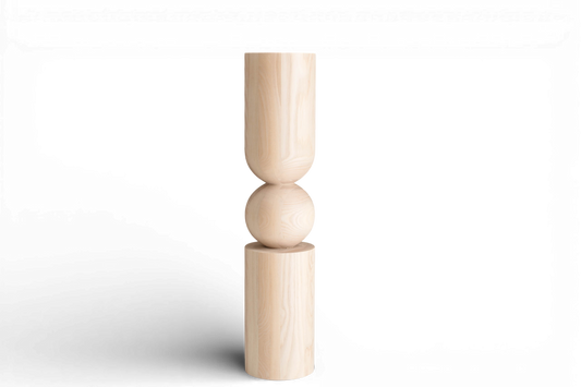 Pied de table en bois et d'îlot de cuisine avec sphère centrale – Design fait main, H902 mm