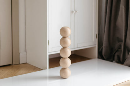 Pied de table en bois – Design tourné cinq sphères, 409 mm