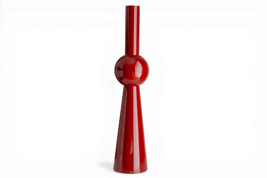 Red leg with a unique design on a white background