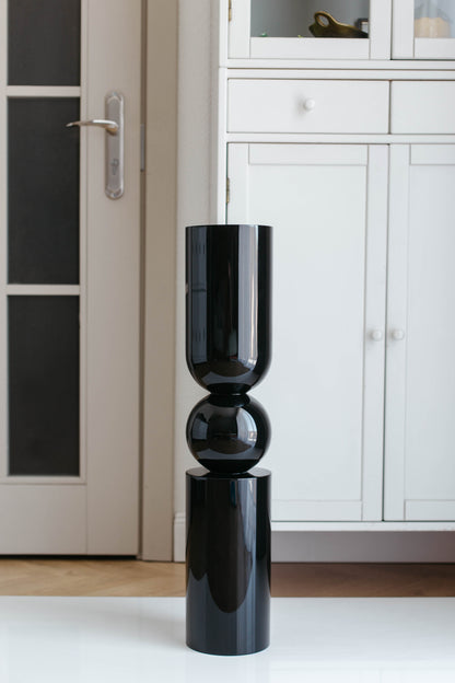 Pied de meuble en bouleau noir laqué brillant pour îlot de cuisine – RAL9005, H690 mm