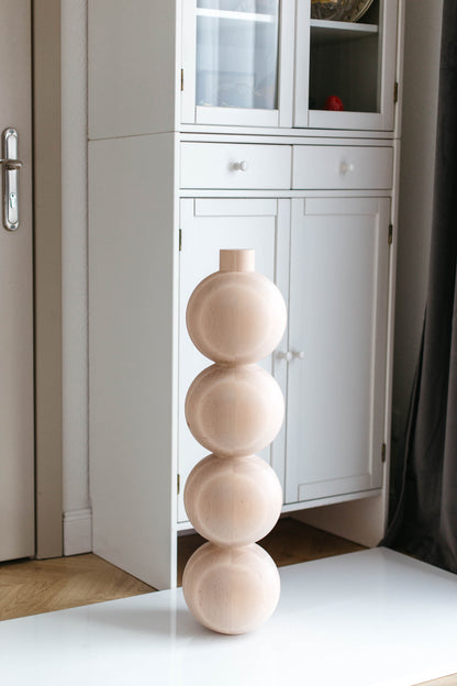 Pied de Meuble en Bois avec Quatre Détails Sphériques – Design Tourné, H770 mm