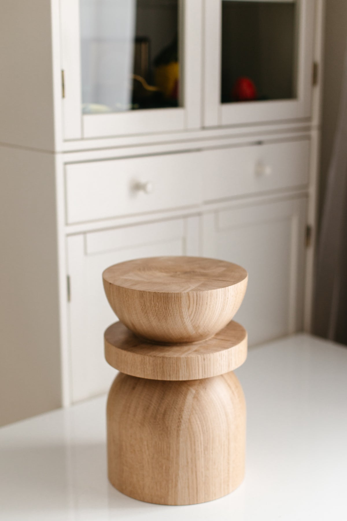 Handmade Wooden Block – Solid Wood with Elegant Sphere Detail H300 mm