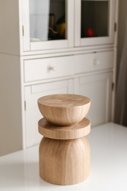 Handmade Wooden Block – Solid Wood with Elegant Sphere Detail H300 mm