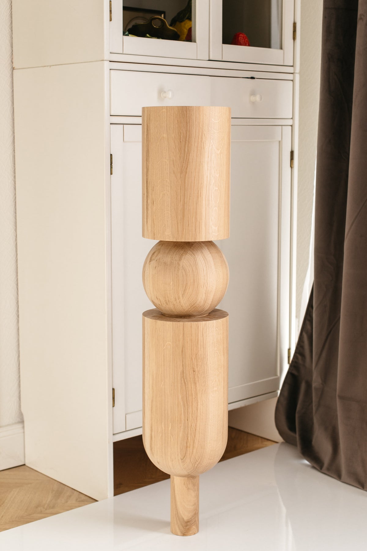 Wooden Table & Kitchen Island Leg with Sphere – Handmade, H900 mm