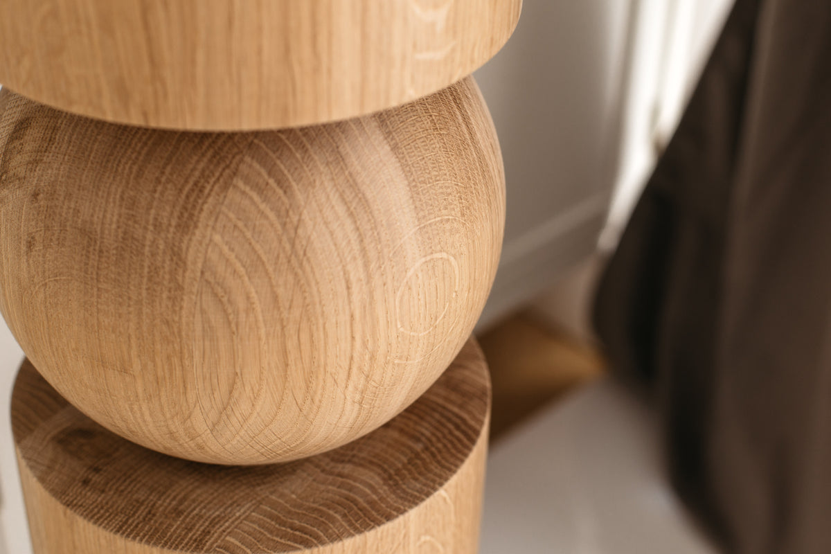Wooden Table & Kitchen Island Leg with Sphere – Handmade, H900 mm