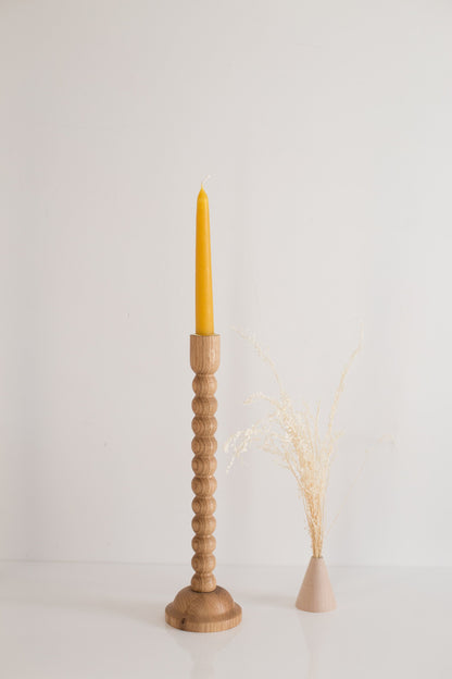 Lot de 2 bougeoirs en chêne tournés à la main – Design bulle