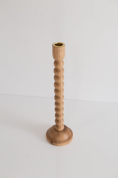 Lot de 2 bougeoirs en chêne tournés à la main – Design bulle
