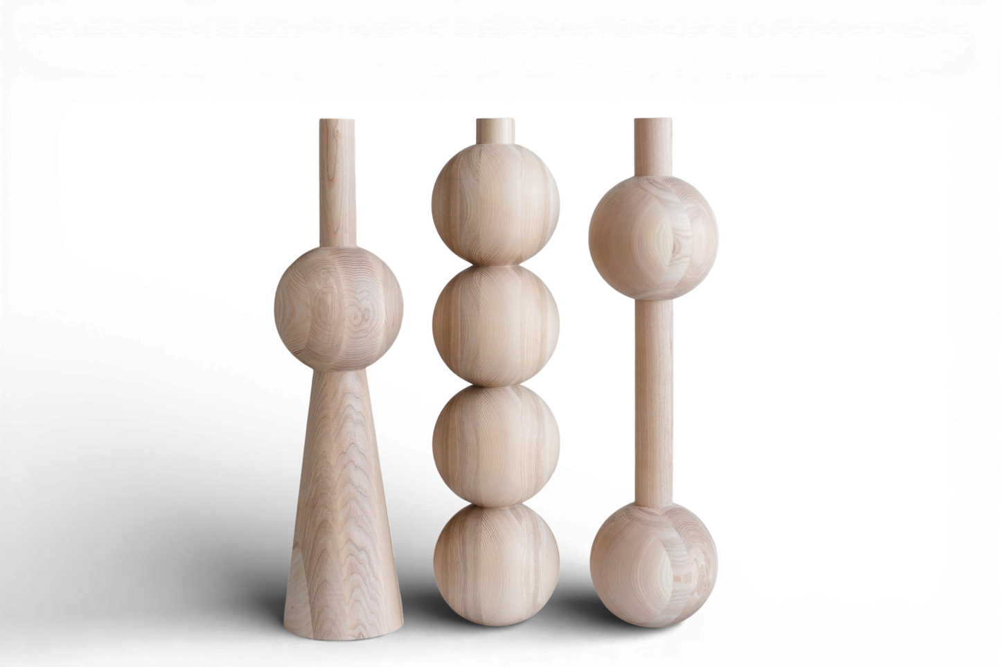 Pied de meuble en bois avec quatre détails sphériques – Design artisanal, lot de 3, H670 mm