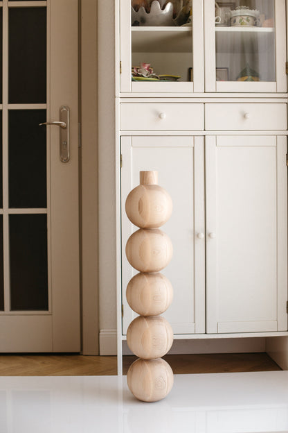 Pied de meuble en bois avec cinq détails sphériques – Design tourné, H730 mm