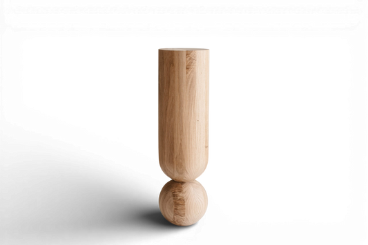 Pied de table basse en bois naturel avec sphère décorative – Design tourné au tour, H500 mm