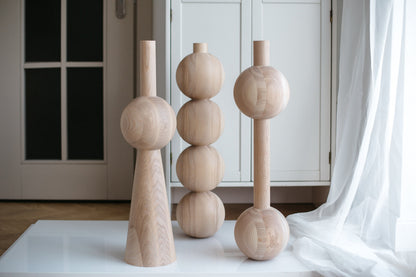 Pied de Meuble en Bois Double Sphère – Tourné, H670 mm